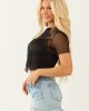 Black Fringe Short Sleeve Mesh Crop Top Black Fringe Short Sleeve Mesh Crop Top