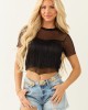 Black Fringe Short Sleeve Mesh Crop Top Black Fringe Short Sleeve Mesh Crop Top