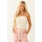 Almond Linen Blend Pleated Cropped Strapless Top