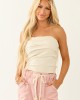 Almond Linen Blend Pleated Cropped Strapless Top Almond Linen Blend Pleated Cropped Strapless Top
