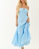 Sky Blue Ruched Tiered Sleeveless Maxi Dress