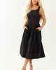 Entro Black Contrast Stitch Cotton Midi Dress Entro Black Contrast Stitch Cotton Midi Dress