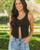 Black V Neck Cropped Rib Knit Vest