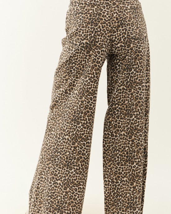 Saige Sepia Leopard Tummy Control Stretchy Wide Jeans