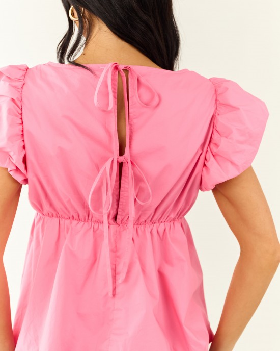 Lovelo Bubblegum Short Puff Sleeve Cotton Top