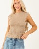 Khaki Crinkle Texture High Neck Stretchy Tank Top