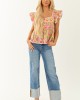 Punch Floral Print Sweetheart Neck Cap Sleeve Top