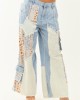 POL Medium Wash Patchwork Wide Leg Cargo Pants