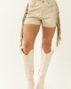 Oatmeal Faux Leather Side Fringe Mini Shorts