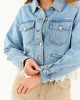 Medium Wash Button Down Lace Trim Denim Jacket