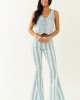 Powder Blue Striped Stretchy High Rise Flare Jeans Powder Blue Striped Stretchy High Rise Flare Jeans