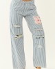 POL Ocean Railroad Stripe Patchwork Straight Leg Pants