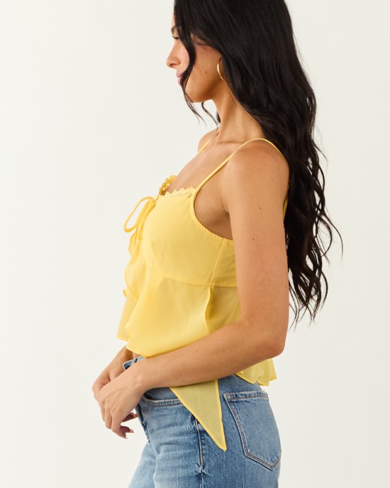 Canary Yellow Ruffle Handkerchief Hem Cami Top Canary Yellow Ruffle Handkerchief Hem Cami Top