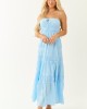 Sky Blue Ruched Tiered Sleeveless Maxi Dress