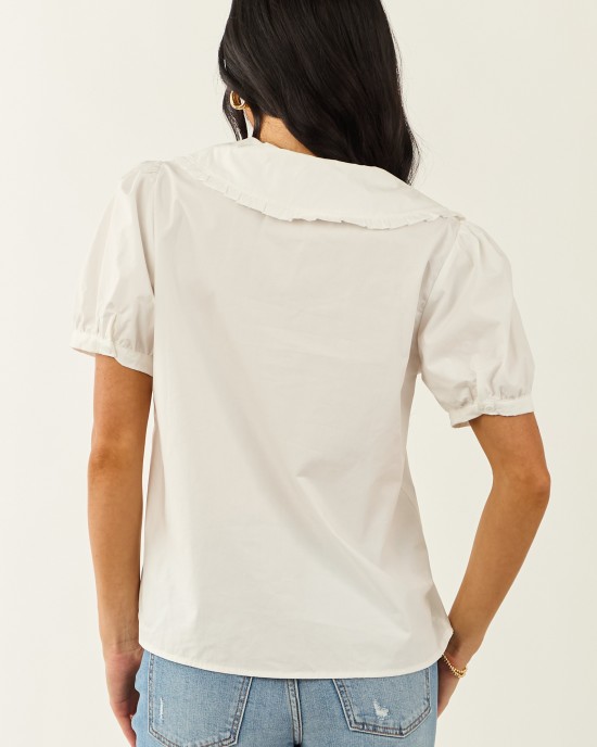 Lovelo Ivory Cotton Button Up Short Sleeve Blouse