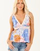 Blush Multiprint Floral Lace Trim V Neck Tank Top