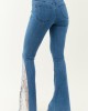 Medium Wash Lace Contrast Stretchy Flare Leg Jeans