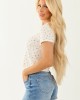 White Floral Print Ribbed Short Sleeve Top
