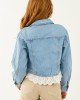 Medium Wash Button Down Lace Trim Denim Jacket