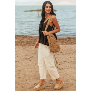 Risen Ivory High Rise Cuffed Stretchy Barrel Jeans