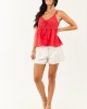 Cherry Knit Front Tie Eyelet Cotton Tank Top