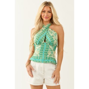 Jade Abstract Floral Halter Neck Top