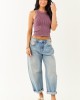 Plum Ribbed Stretchy Knit Washed Tank Top