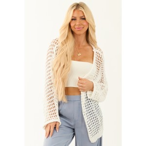 POL Off White Open Front Knit Cardigan