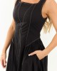 Entro Black Contrast Stitch Cotton Midi Dress Entro Black Contrast Stitch Cotton Midi Dress