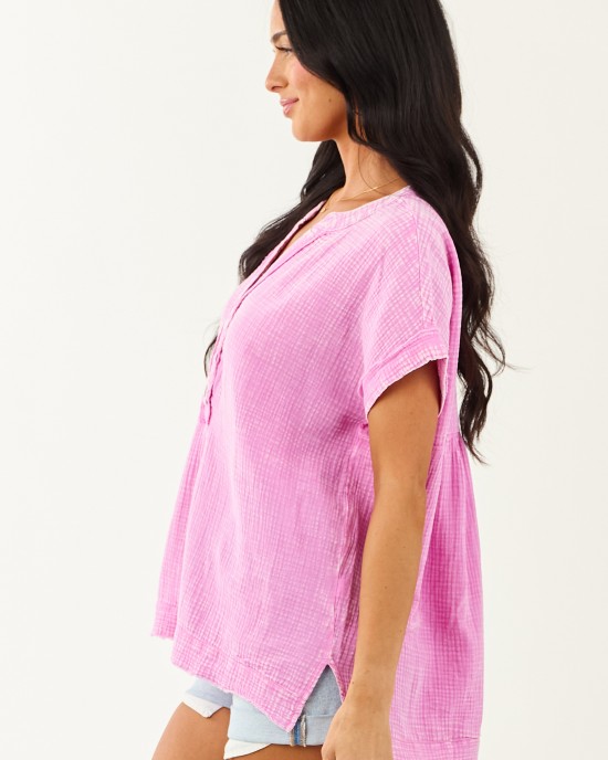 Orchid Washed Double Gauze Cotton Short Sleeve Top Orchid Washed Double Gauze Cotton Short Sleeve Top