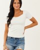 Off White Butter Knit Scoop Neck Short Sleeve Top