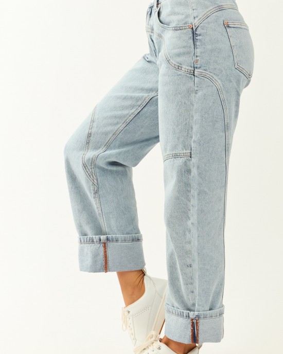 Saige Light Wash High Rise Cuffed Barrel Jeans
