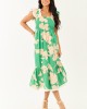 Kelly Green and Cream Floral Print Smocked Midi Dress Kelly Green and Cream Floral Print Smocked Midi Dress