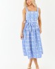 Cornflower Floral Embroidered Waist Tie Midi Dress