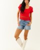 Lipstick Crochet Knit Short Sleeve Crop Top
