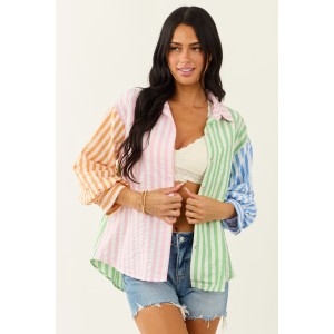 Entro Off White Striped Colorblock 3/4 Sleeve Top
