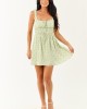 Sage Ditsy Floral Smocked Waist Tie Bust Mini Dress Sage Ditsy Floral Smocked Waist Tie Bust Mini Dress