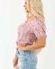 Bubblegum Floral Print Ruched Short Sleeve Top