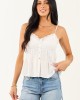 Off White V Neck Lace Trim Button Down Tank Top