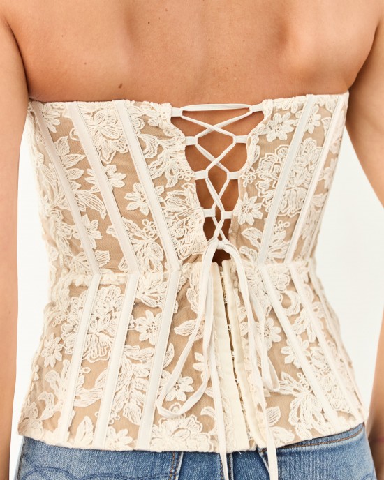 Flying Tomato Vanilla Lace Strapless Corset Top