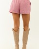 Burgundy and Ivory Gingham Waist Tie Cotton Shorts