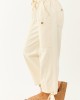 Cream Elastic Waist Relaxed Denim Cargo Pants