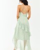 Sage Ditsy Floral Chiffon Ruffle High Slit Maxi Dress