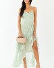 Sage Ditsy Floral Chiffon Ruffle High Slit Maxi Dress
