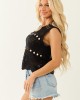 Black Bead Detail Open Crochet Tank Top