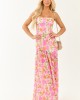 Fuchsia Floral Strapless Asymmetrical Maxi Dress