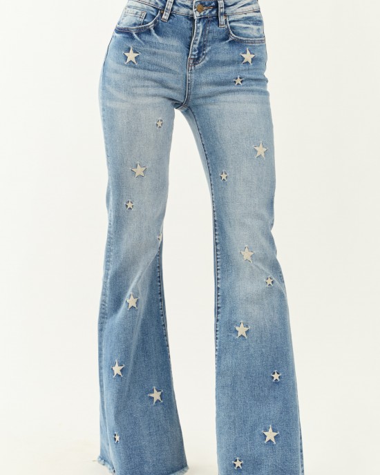 Mica Denim Medium Wash Stretchy Star Flare Jeans Mica Denim Medium Wash Stretchy Star Flare Jeans