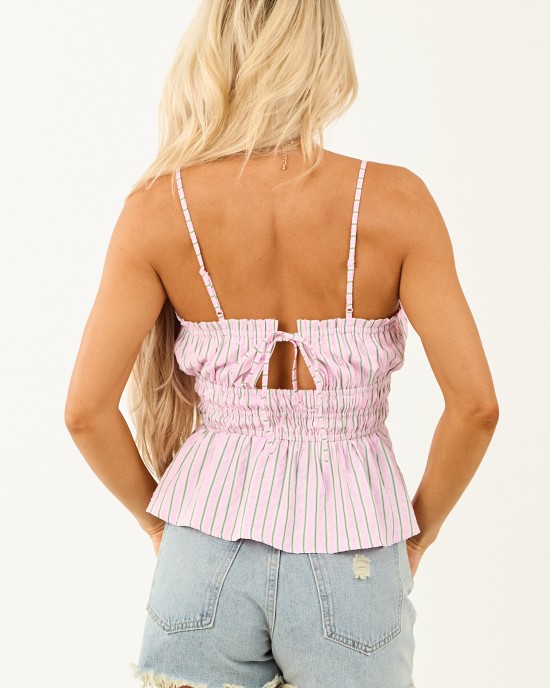 Carnation Striped Smocked Waist Peplum Tank Top