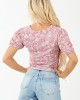 Bubblegum Floral Print Ruched Short Sleeve Top