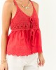 Cherry Knit Front Tie Eyelet Cotton Tank Top